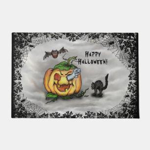 Ghost, Bat and Cat, Happy Halloween! Doormat