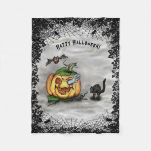 Ghost, Bat and Cat, Happy Halloween! Fleece Blanket