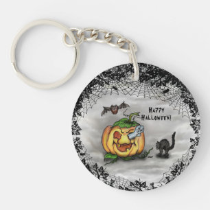 Ghost, Bat and Cat, Happy Halloween! Key Ring