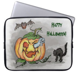 ghost,bat and cat, Happy Halloween! Laptop Sleeve