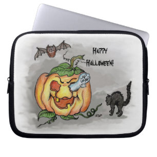 Ghost, Bat and Cat, Happy Halloween! Laptop Sleeve