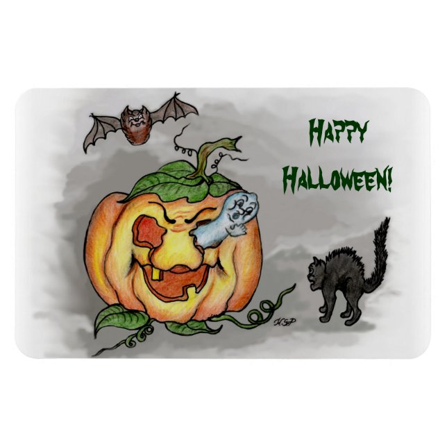 ghost,bat and cat, Happy Halloween! Magnet (Horizontal)