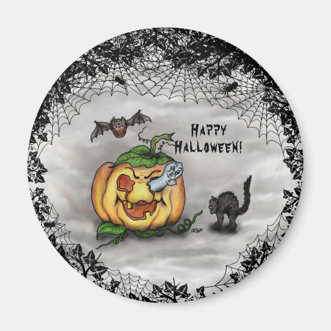 Ghost, Bat and Cat, Happy Halloween! Magnet (Front)