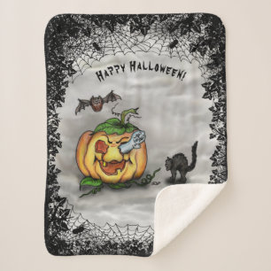 Ghost, Bat and Cat, Happy Halloween! Sherpa Blanket
