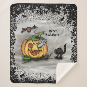 Ghost, Bat and Cat, Happy Halloween! Sherpa Blanket