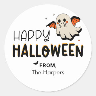 Ghost Bat Happy Halloween Classic Round Sticker