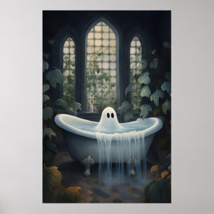 Ghost Bathtub Portrait Print, Dark Academia Poster