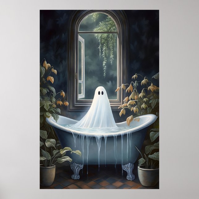 Ghost Bathtub Portrait Print, Spooky Fall (Digital Poster (Front)