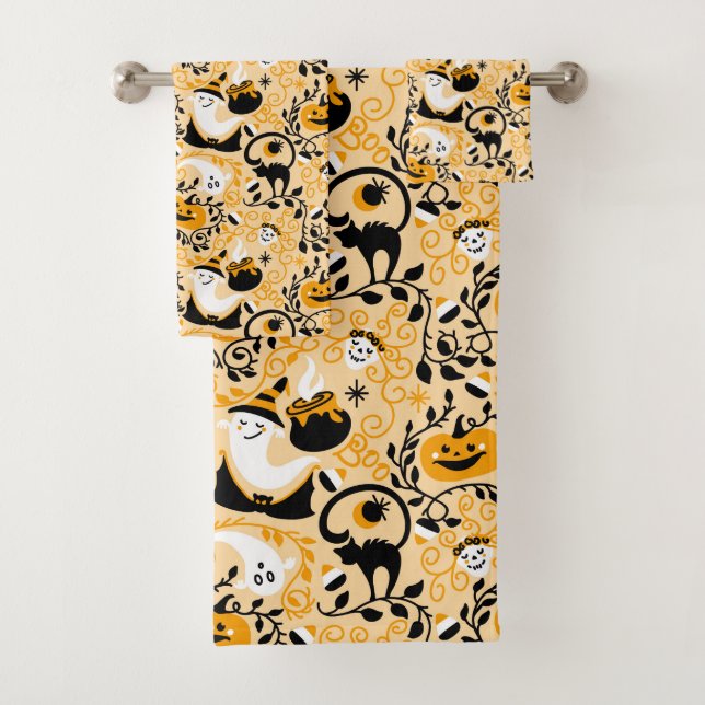 Ghost Bats and Pumpkins Halloween  Bath Towel Set (Insitu)