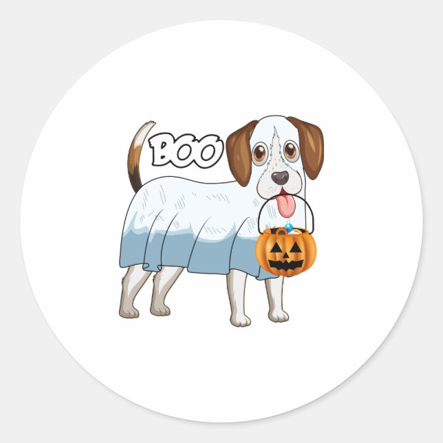 Ghost Beagle Halloween Dog Classic Round Sticker (Front)