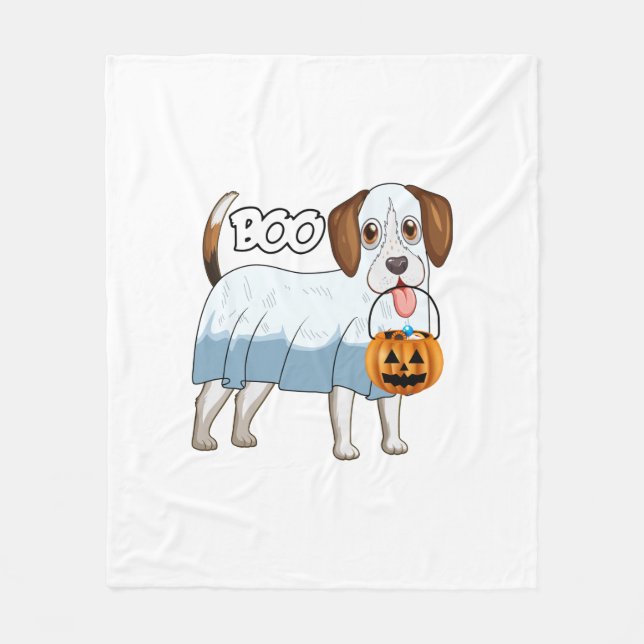 Ghost Beagle Halloween Dog Fleece Blanket (Front)