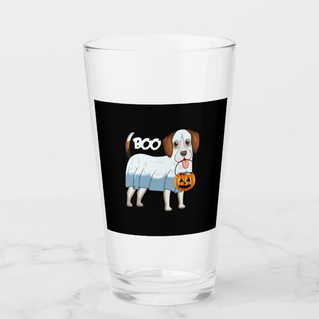 Ghost Beagle Halloween Dog Glass (Front)