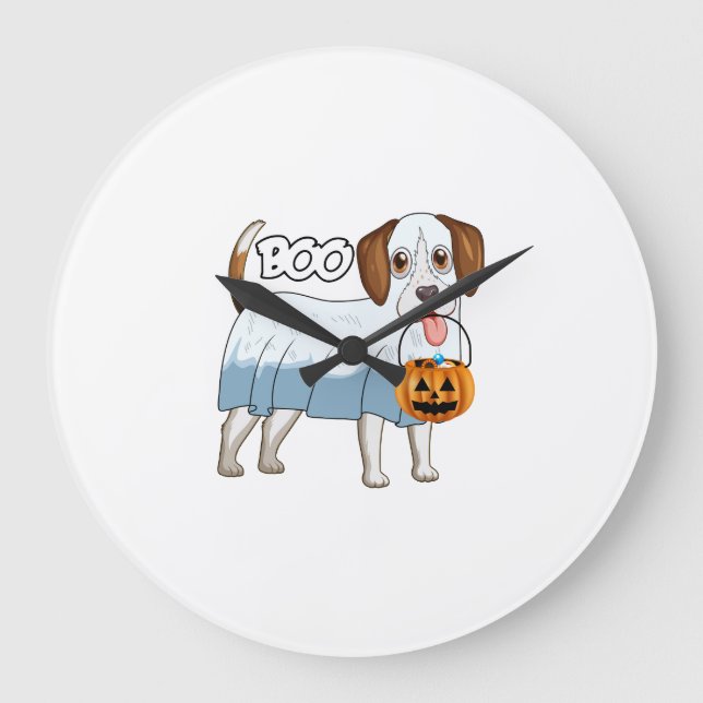Ghost Beagle Halloween Dog Large Clock (Front)