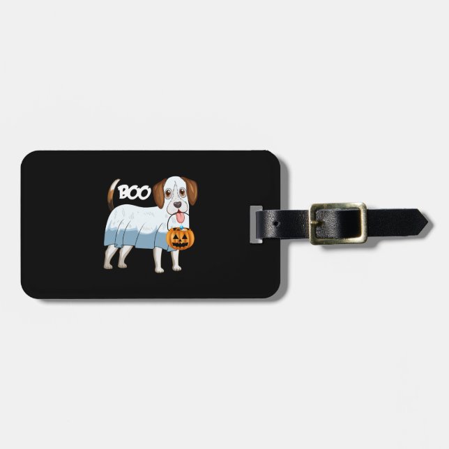 Ghost Beagle Halloween Dog Luggage Tag (Front Horizontal)
