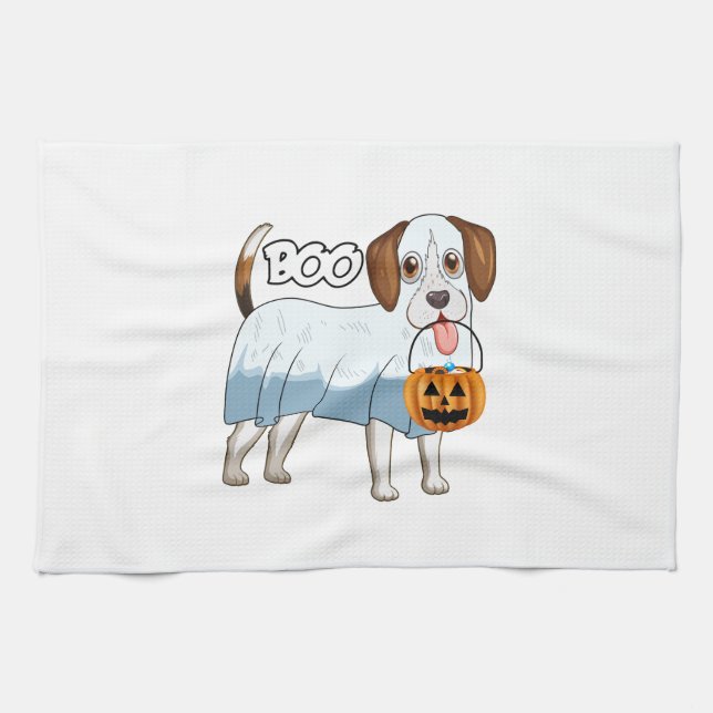 Ghost Beagle Halloween Dog Tea Towel (Horizontal)