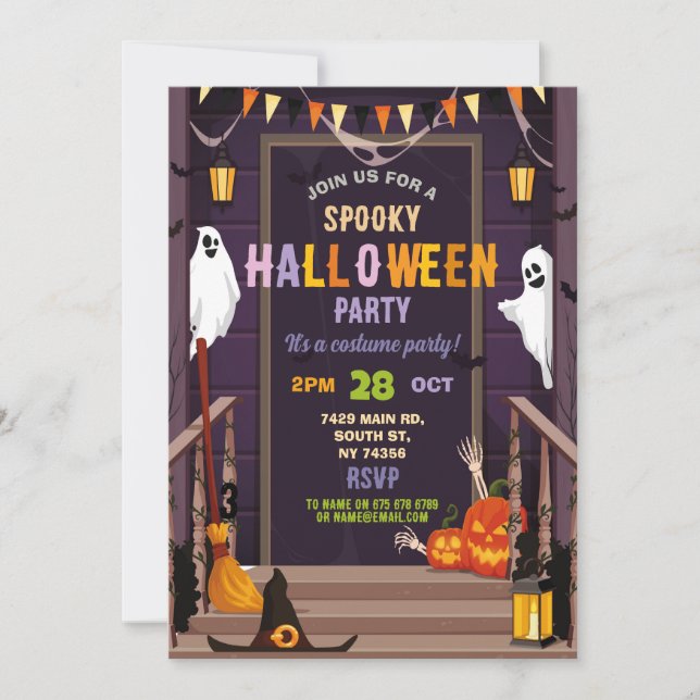 Ghost Birthday Haunted House Halloween Pumpkin Invitation (Front)