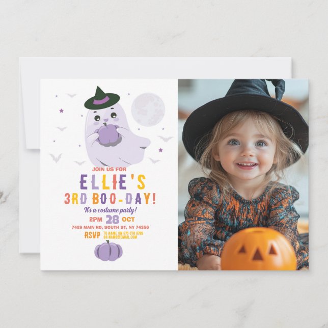 Ghost Birthday Pumpkins Girls Photo  Invitation (Front)