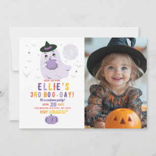 Ghost Birthday Pumpkins Girls Photo Invitation