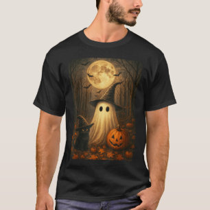 Ghost Black Cat Halloween Witch Pumpkin Dark Fores T-Shirt