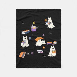 Ghost Black Cat Reading Book Halloween Costume Men Fleece Blanket