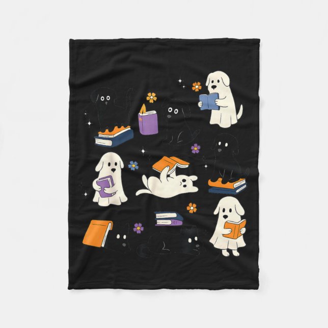 Ghost Black Dog Reading Books Lover Bookish Fleece Blanket (Front)