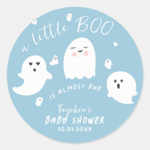 Ghost Boo Blue Boy Halloween Baby Shower Classic Round Sticker