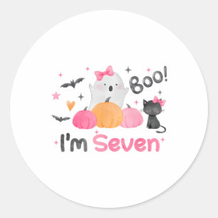 Ghost Boo I'm Seven 7 Year Old Halloween Kids 7th Classic Round Sticker