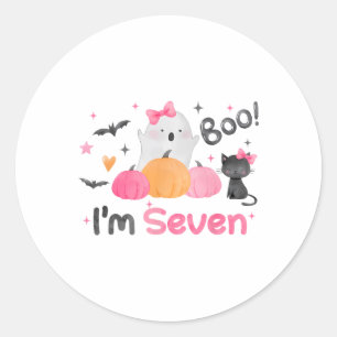 Ghost Boo I'm Seven 7 Year Old Halloween Kids 7th Classic Round Sticker
