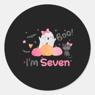 Ghost Boo I'm Seven 7 Year Old Halloween Kids 7th Classic Round Sticker