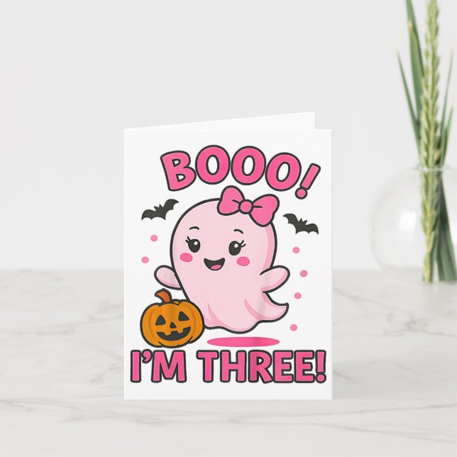 Ghost Boo I'm Three Years 3rd Birthday Toddler Hal Card (Front)