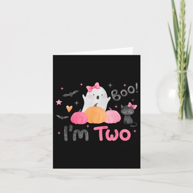 Ghost Boo I'm Two 2 Year Old Halloween Kids 2nd Bi Card (Front)