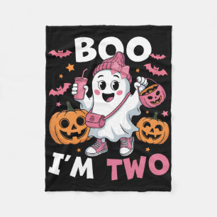 Ghost Boo I'm Two 2nd Birthday Kids Halloween Groo Fleece Blanket