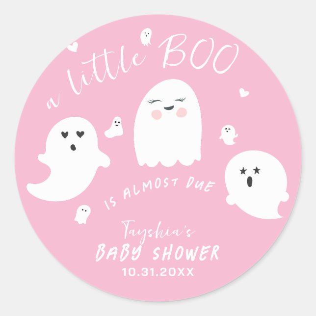 Ghost Boo Pink Girl Halloween Baby Shower Classic Round Sticker (Front)