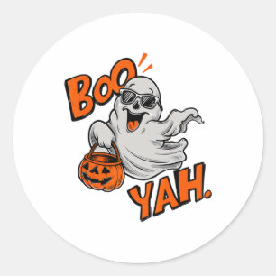 Ghost Boo Yah Funny Halloween Shirt Spooky Booyah  Classic Round Sticker