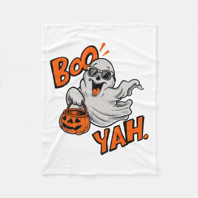 Ghost Boo Yah Funny Halloween Shirt Spooky Booyah  Fleece Blanket (Front)