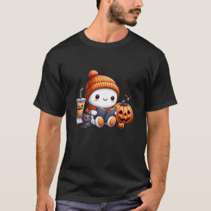 Ghost Book Black Cat Coffee Boo Halloween Mens Wom T-Shirt