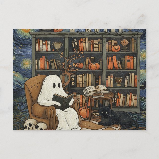 Ghost Book Reader Reading Book Literature Lover  Holiday Postcard (Front)