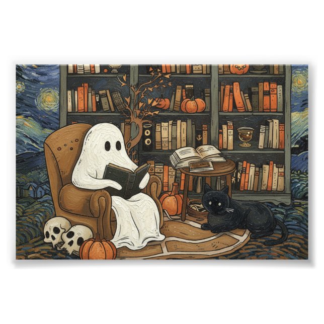 Ghost Book Reader Reading Book Literature Lover  Photo Print (Front)