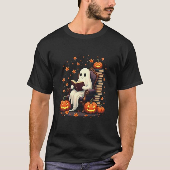 Ghost Book Reader Reading Book Lover Teacher Funny T-Shirt (Front)