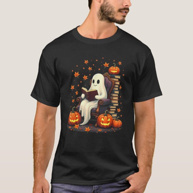 Ghost Book Reader Reading Book Lover Teacher Funny T-Shirt (Front)