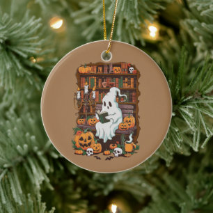 Ghost Book Reader Reading Lover Gift Reader  Ceramic Tree Decoration