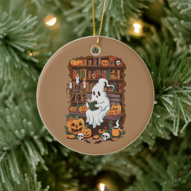 Ghost Book Reader Reading Lover Gift Reader  Ceramic Tree Decoration (Tree)