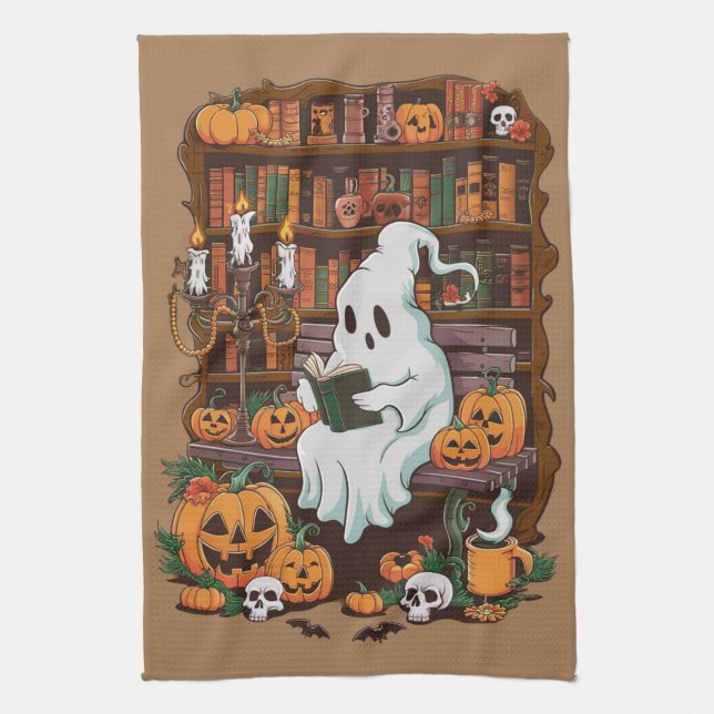 Ghost Book Reader Reading Lover Gift Reader  Tea Towel (Vertical)