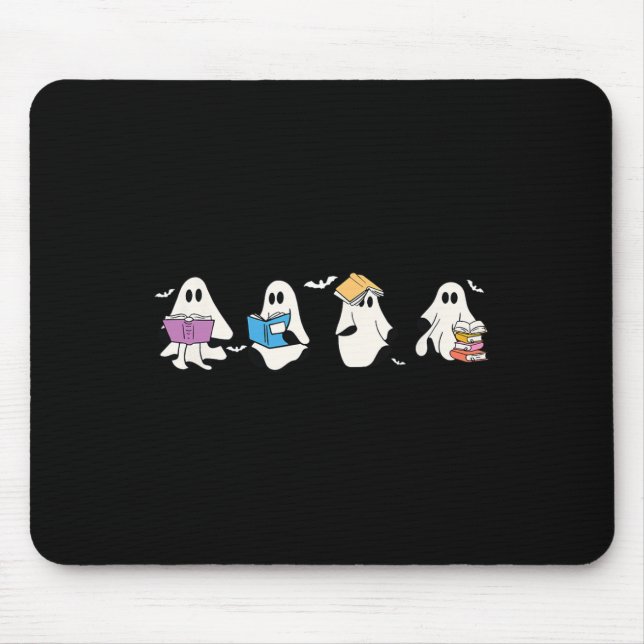 Ghost Book Reading Book Lover School Halloween Tea Mouse Mat (Front)