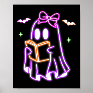 Ghost Book Reading Halloween Cute Ghost Book Lover Poster