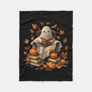 Ghost Book Reading Pumpkin Gothic Halloween Teache Fleece Blanket