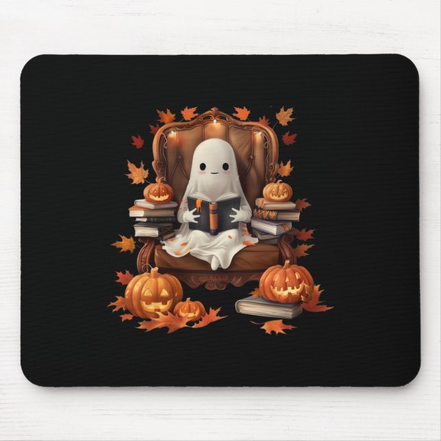 Ghost Book Reading Pumpkin Gothic Halloween Teache Mouse Mat (Front)