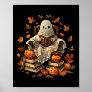 Ghost Book Reading Pumpkin Gothic Halloween Teache Poster
