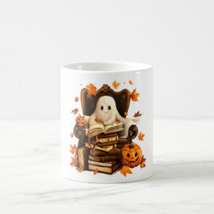 Ghost Book Reading Pumpkin Halloween Teachers Coffee Mug