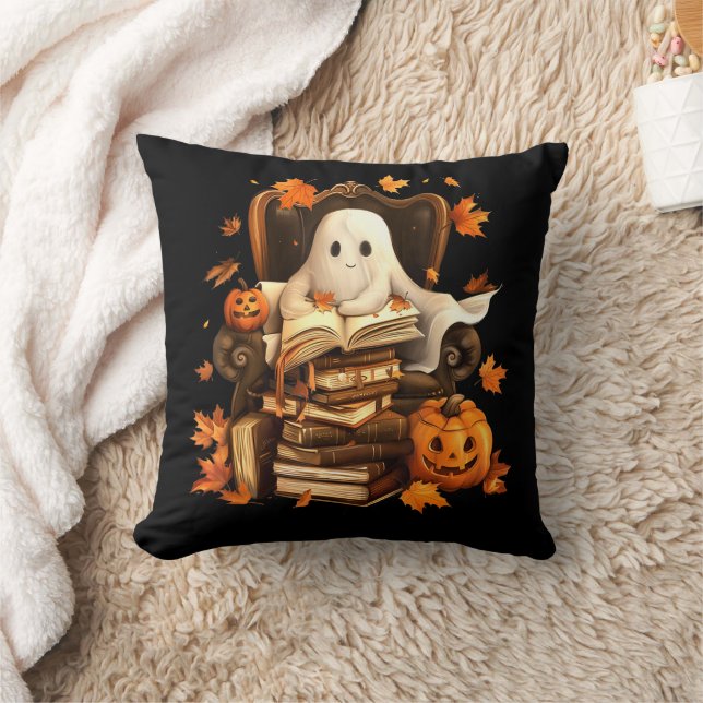 Ghost Book Reading Pumpkin Halloween Teachers Cushion (Blanket)